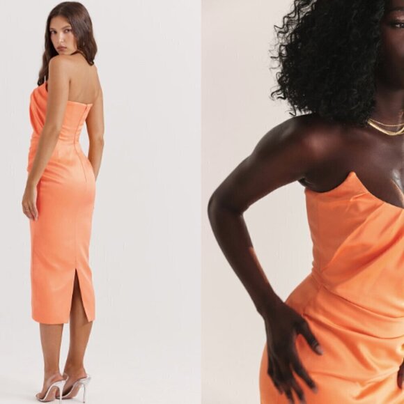 House of CB Alora Tangerine Strapless Corset Midi Dress - XS - Picture 5 of 9